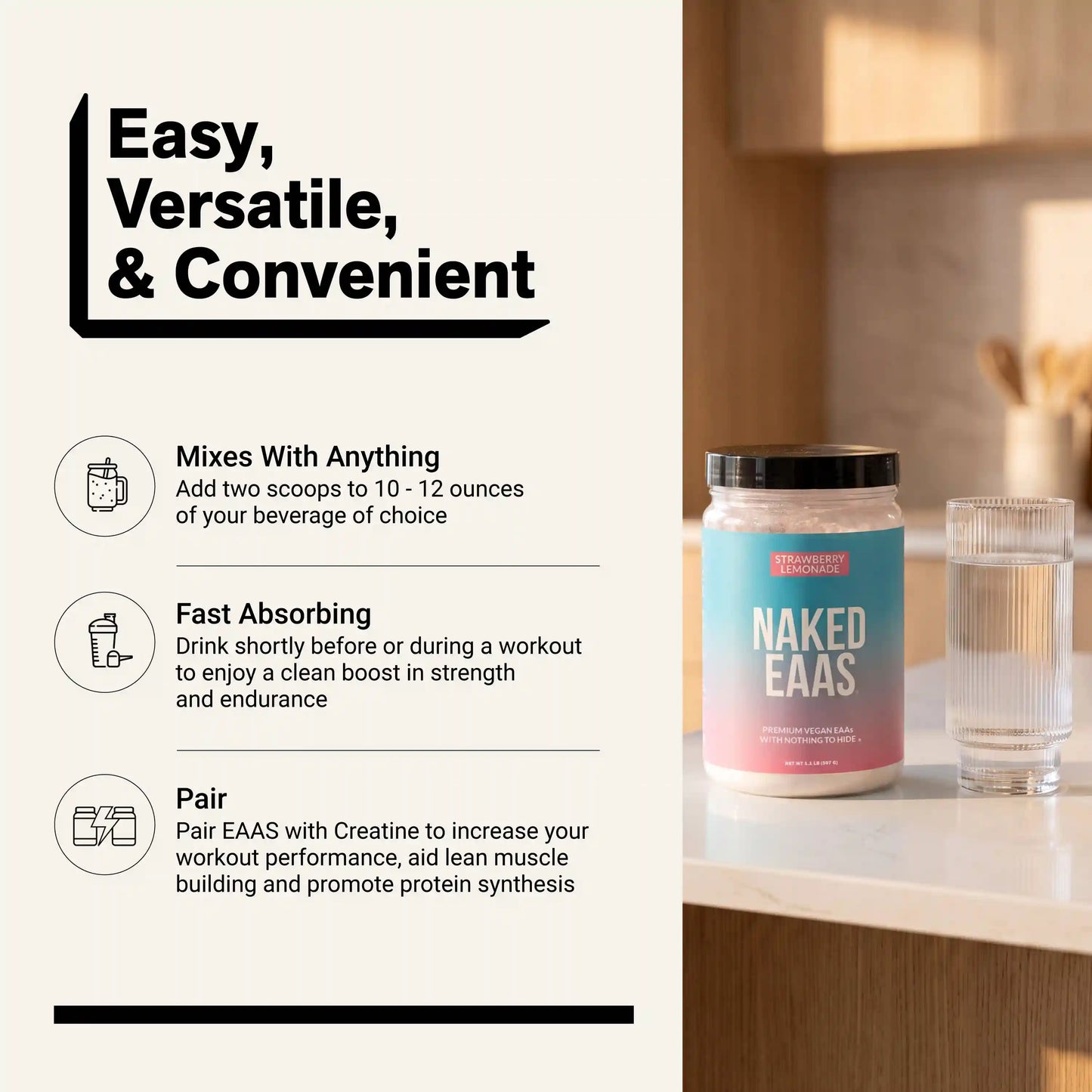 Strawberry Lemonade Essential Amino Acids Supplement | Naked EAAs - 26 Servings