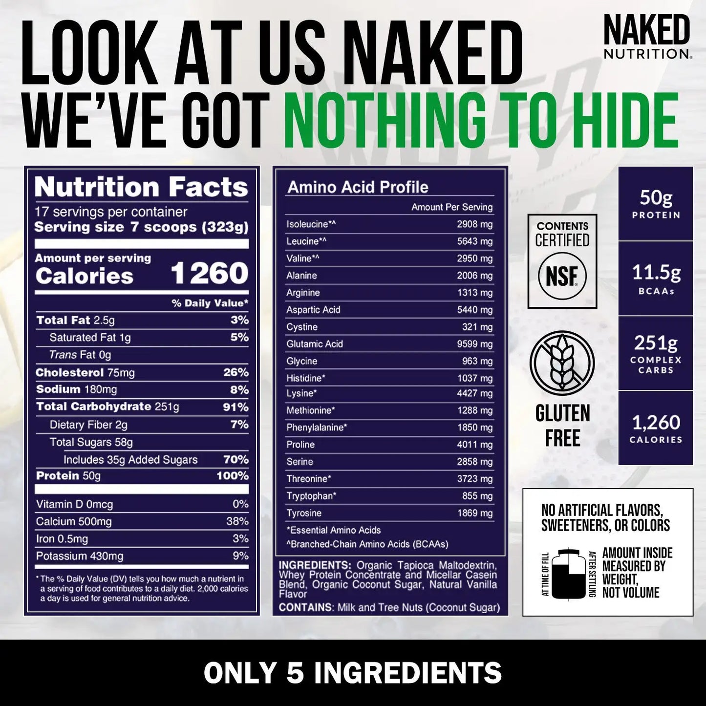 Vanilla Mass Gainer Protein Supplement | Naked Vanilla Mass - 12LB
