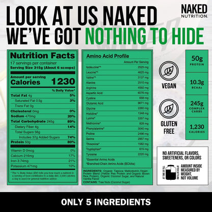 Vanilla Vegan Mass Gainer Supplement | Naked Vegan Mass - 12LB