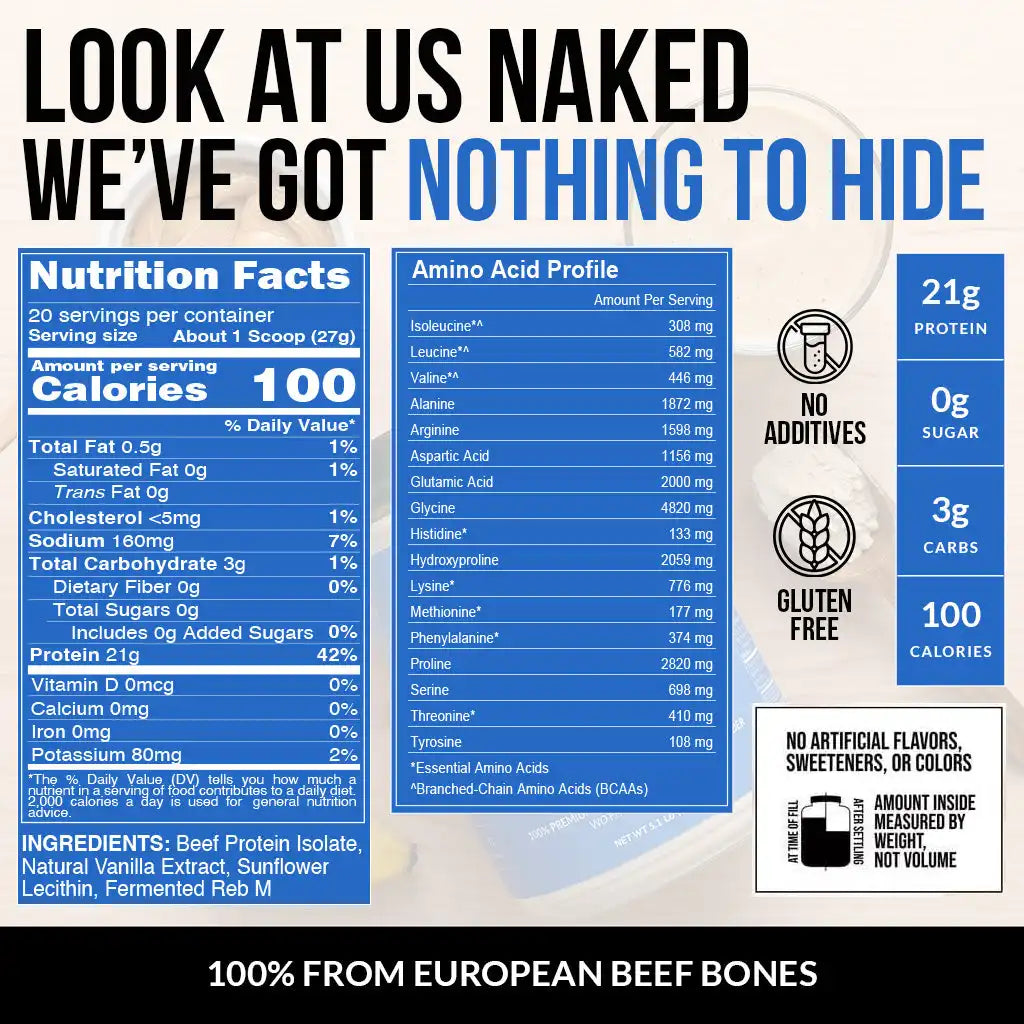 Vanilla Beef Protein Powder | Naked Vanilla Beef Protein - 1.2LB