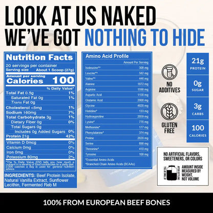 Vanilla Beef Protein Powder | Naked Vanilla Beef Protein - 1.2LB