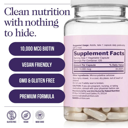 Daily Biotin Supplement | Naked Biotin - 120 Capsules