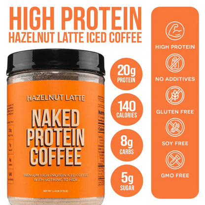 Hazelnut Latte Protein Iced Coffee | Naked Protein Coffee - 17 Servings