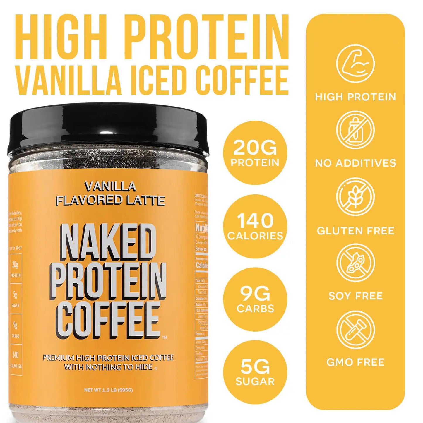 Vanilla Latte Protein Iced Coffee | Naked Protein Coffee - 17 Servings
