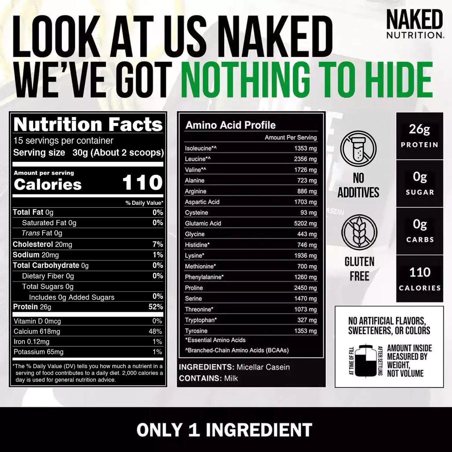 Micellar Casein Protein Powder | Naked Casein - 1lb