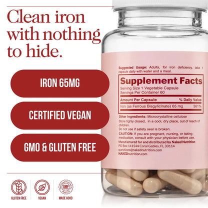 Daily Iron Supplement | Naked Iron - 60 Capsules