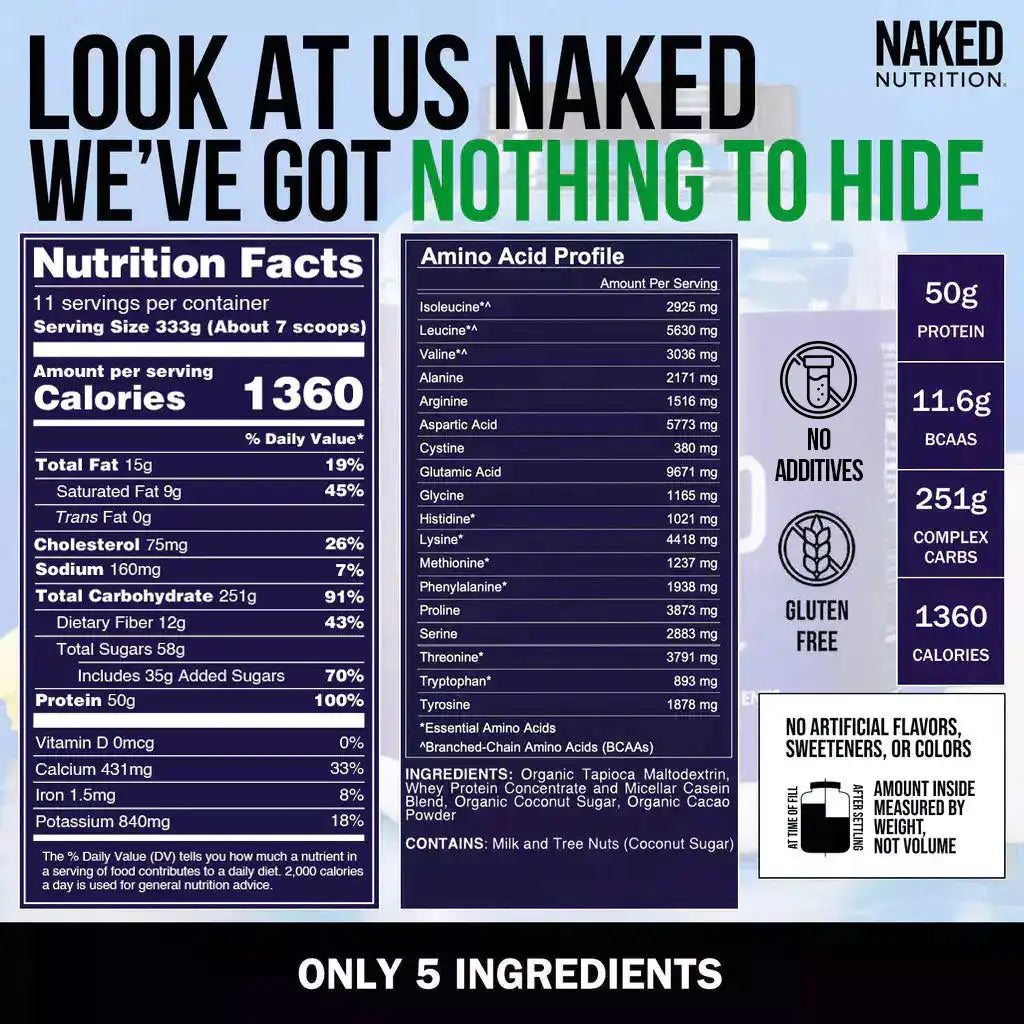 Chocolate Mass Gainer Protein Supplement | Naked Chocolate Mass - 8LB