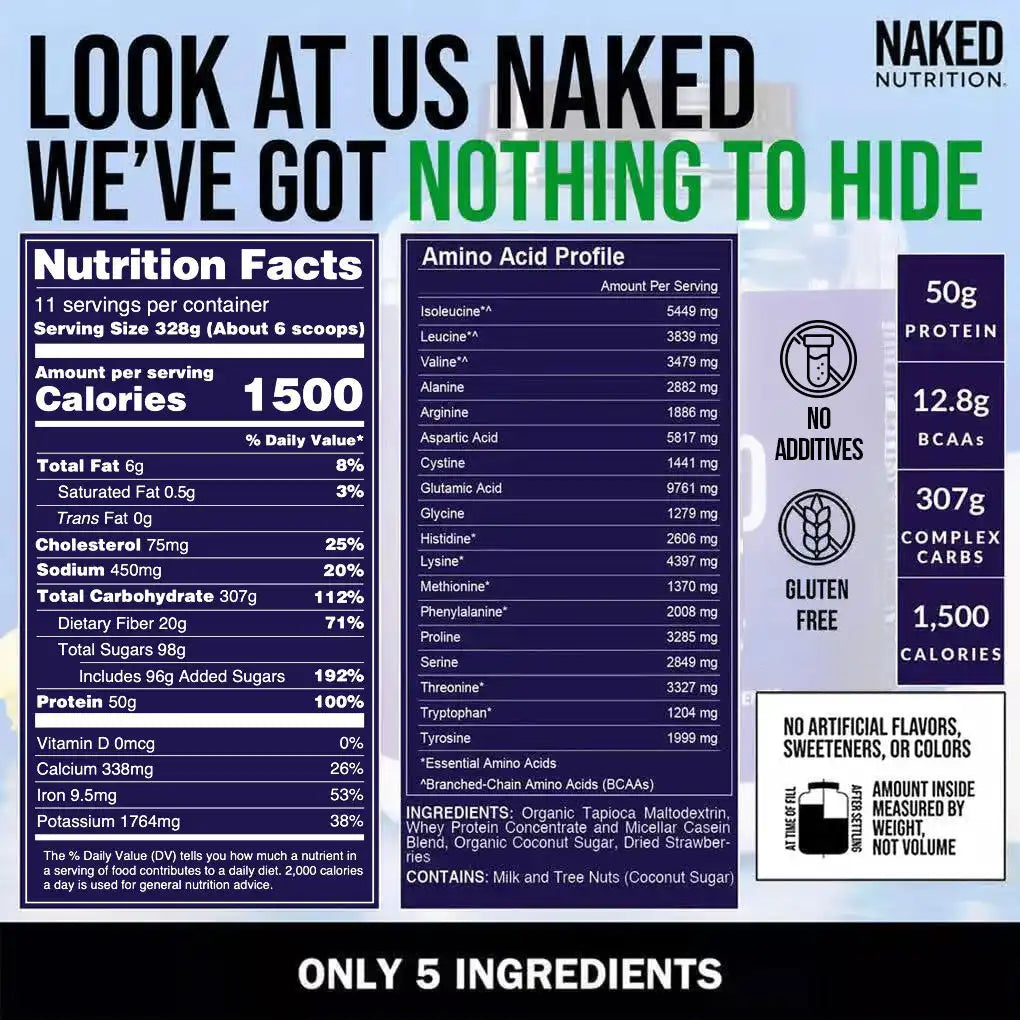Strawberry Mass Gainer Protein Supplement | Naked Mass - 8LB