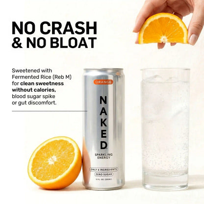 Orange Naked Sparkling Energy | Clean Energy Drink - 12 Cans