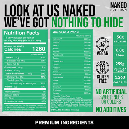 Double Chocolate Vegan Mass Gainer Supplement | Naked Vegan Mass - 8LB
