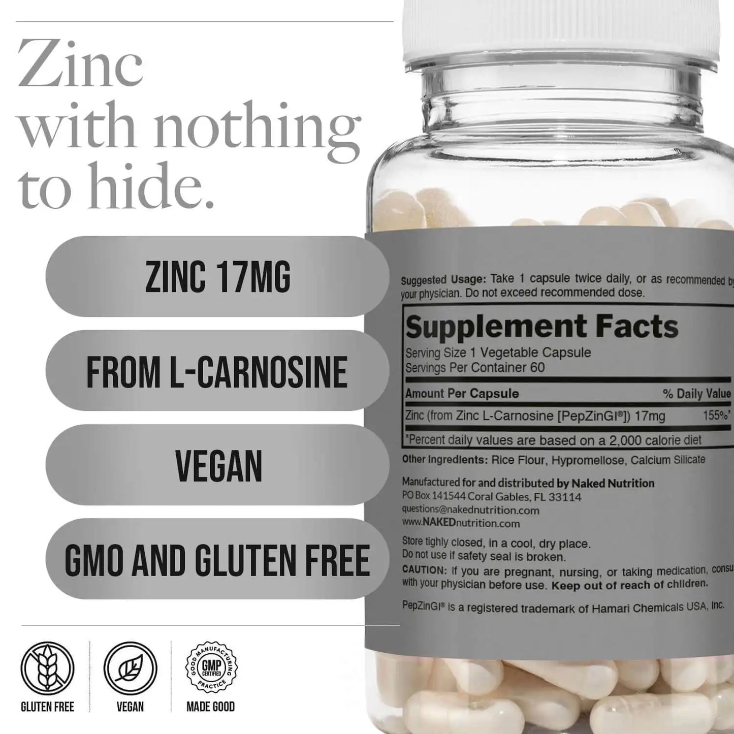 Daily Zinc Supplement | Naked Zinc Carnosine - 60 Capsules