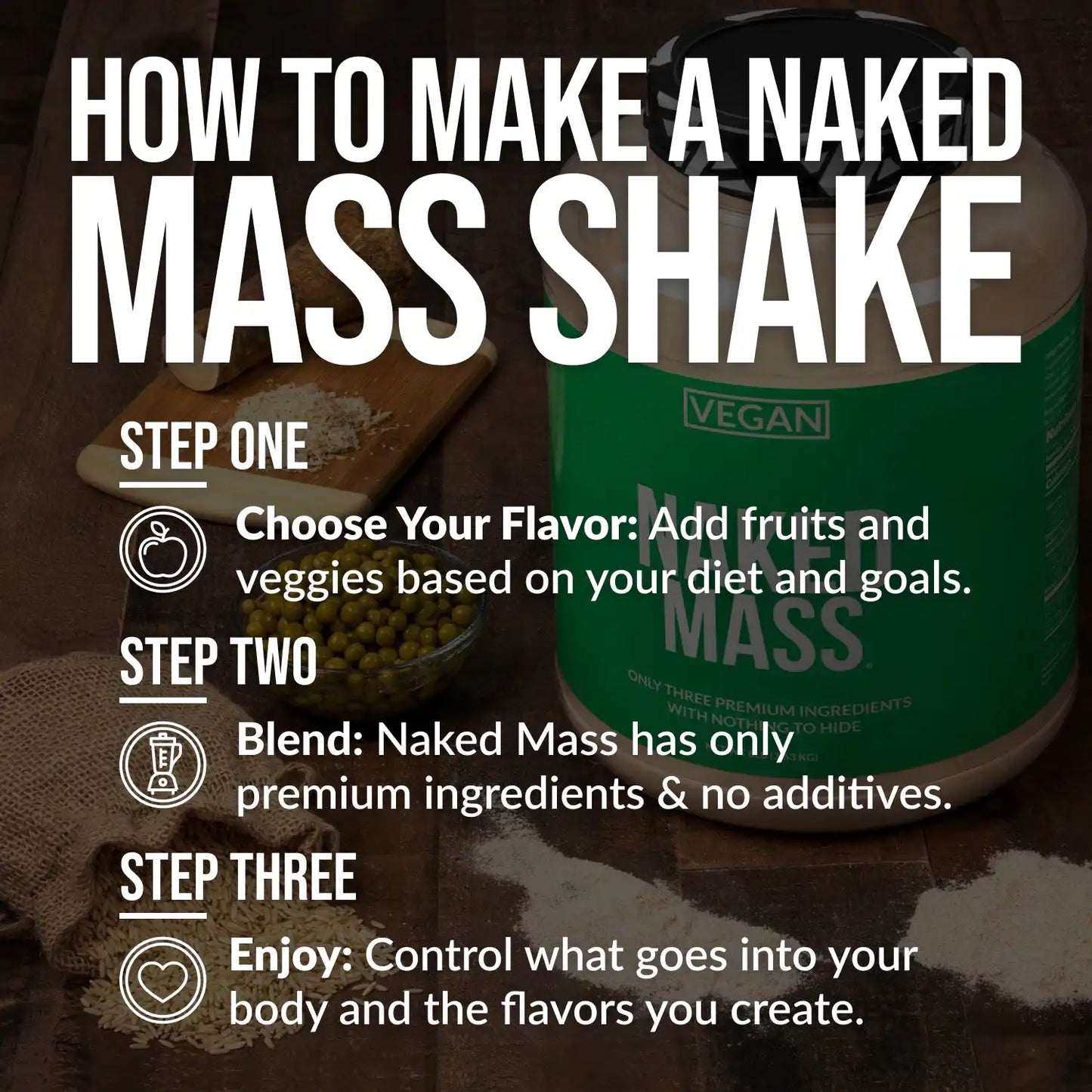 Chocolate Peanut Butter Vegan Mass Gainer Supplement | Naked Vegan Mass - 8LB