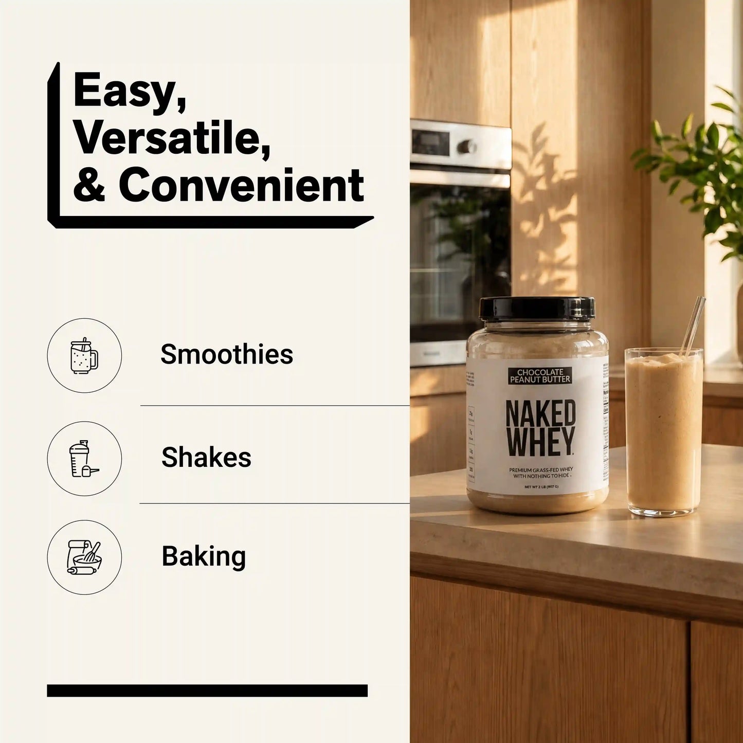 Chocolate Peanut Butter Whey Protein Powder 2LB | Naked Whey - 2LB