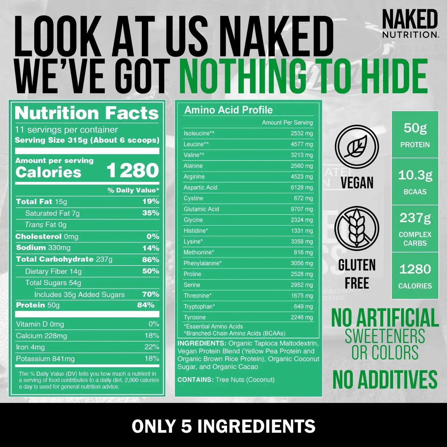 Chocolate Vegan Mass Gainer Supplement | Naked Vegan Mass - 8LB