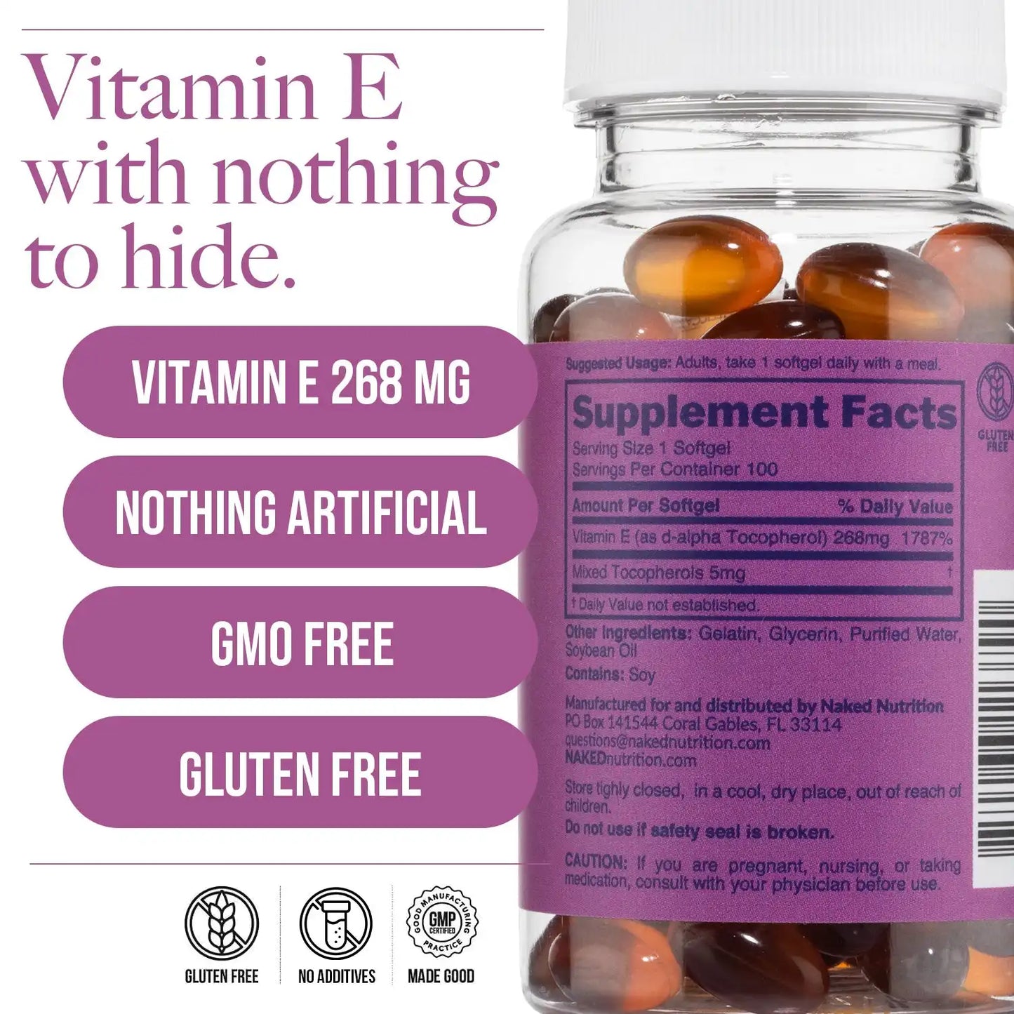 Daily Vitamin E Supplement | Naked Vitamin E - 100 Softgels