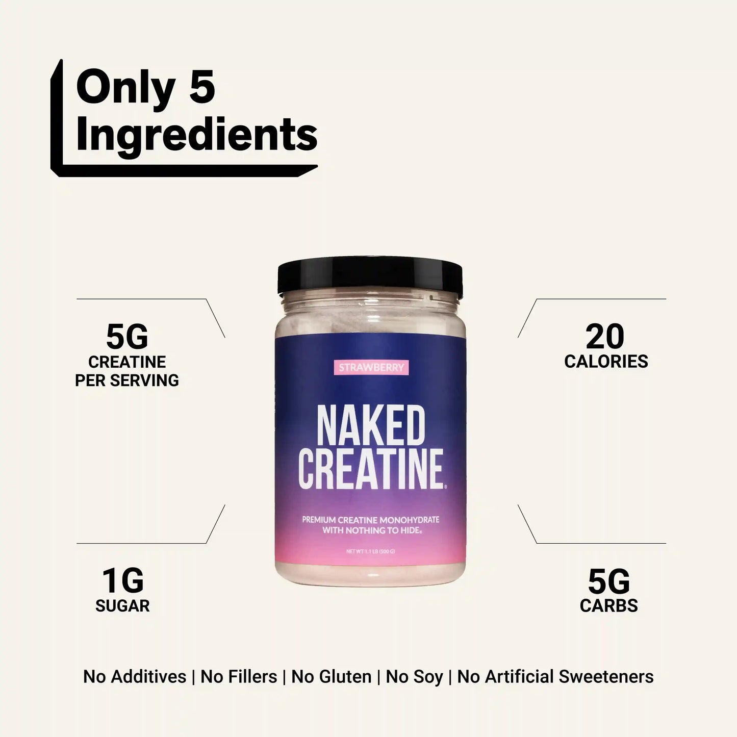 Strawberry Creatine Monohydrate Powder | Naked Creatine - 2.2LB