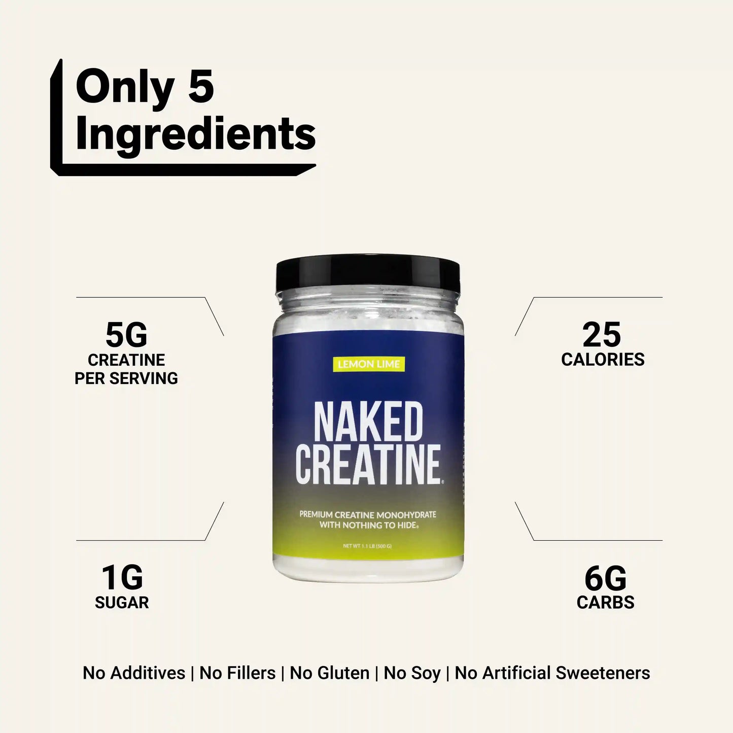 Lemon Lime Creatine Monohydrate Powder | Naked Creatine - 1.1LB