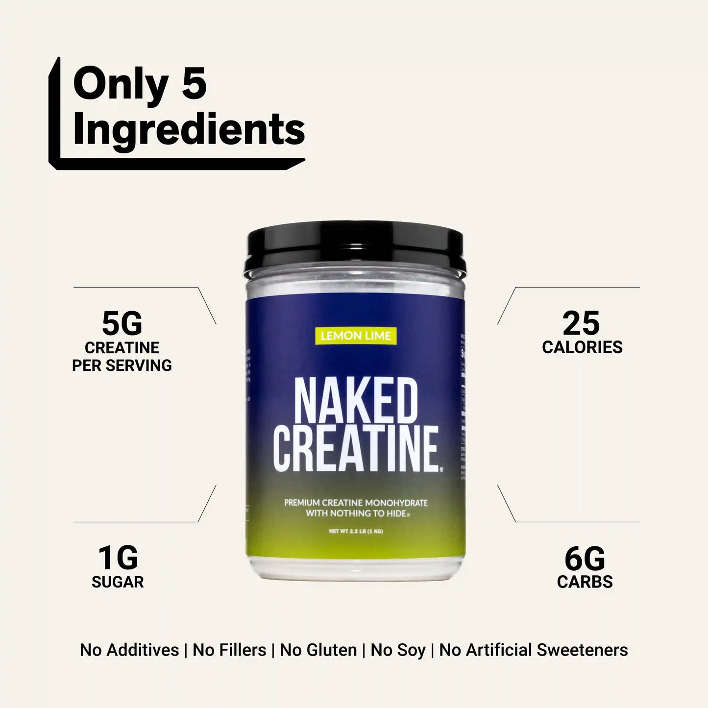 Lemon Lime Creatine Monohydrate Powder | Naked Creatine - 2.2LB