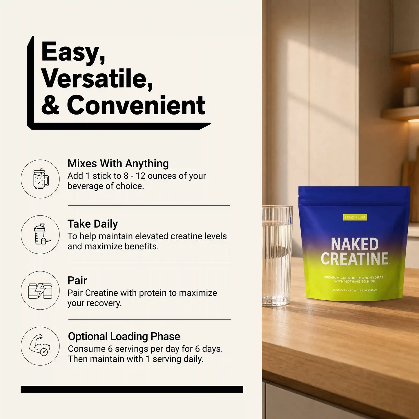 Lemon Lime Creatine Travel Packs | Naked Creatine - 30 Servings