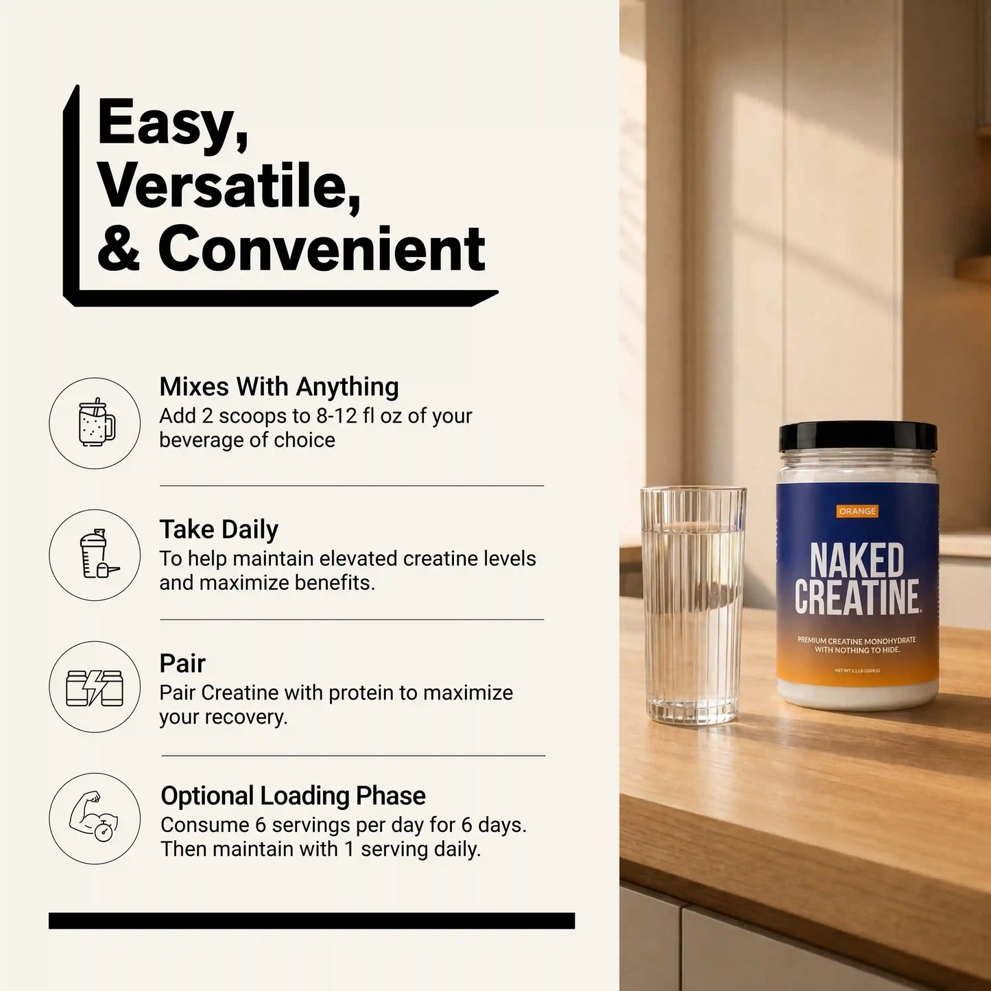 Orange Creatine Monohydrate Powder | Naked Creatine - 1.1LB