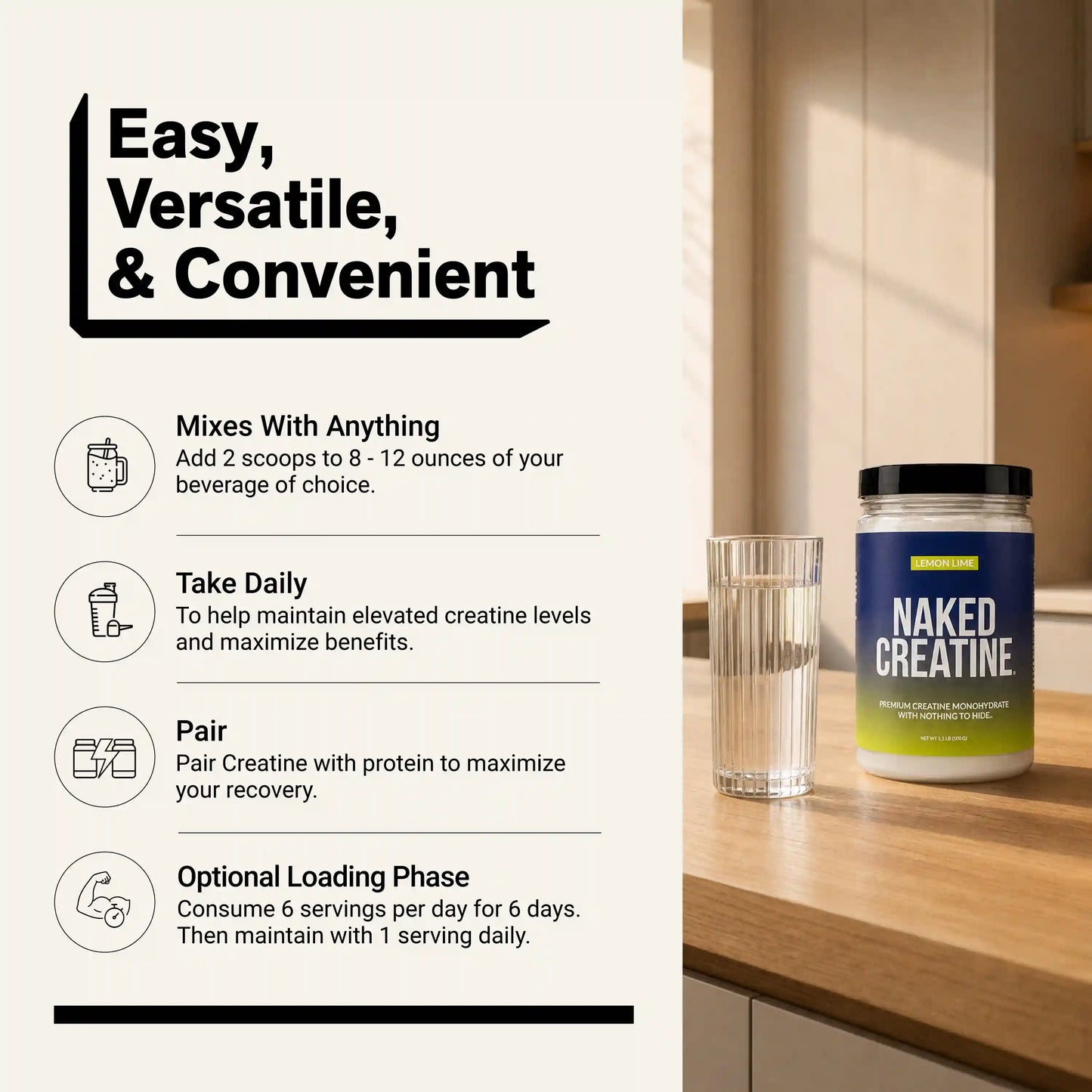 Lemon Lime Creatine Monohydrate Powder | Naked Creatine - 1.1LB