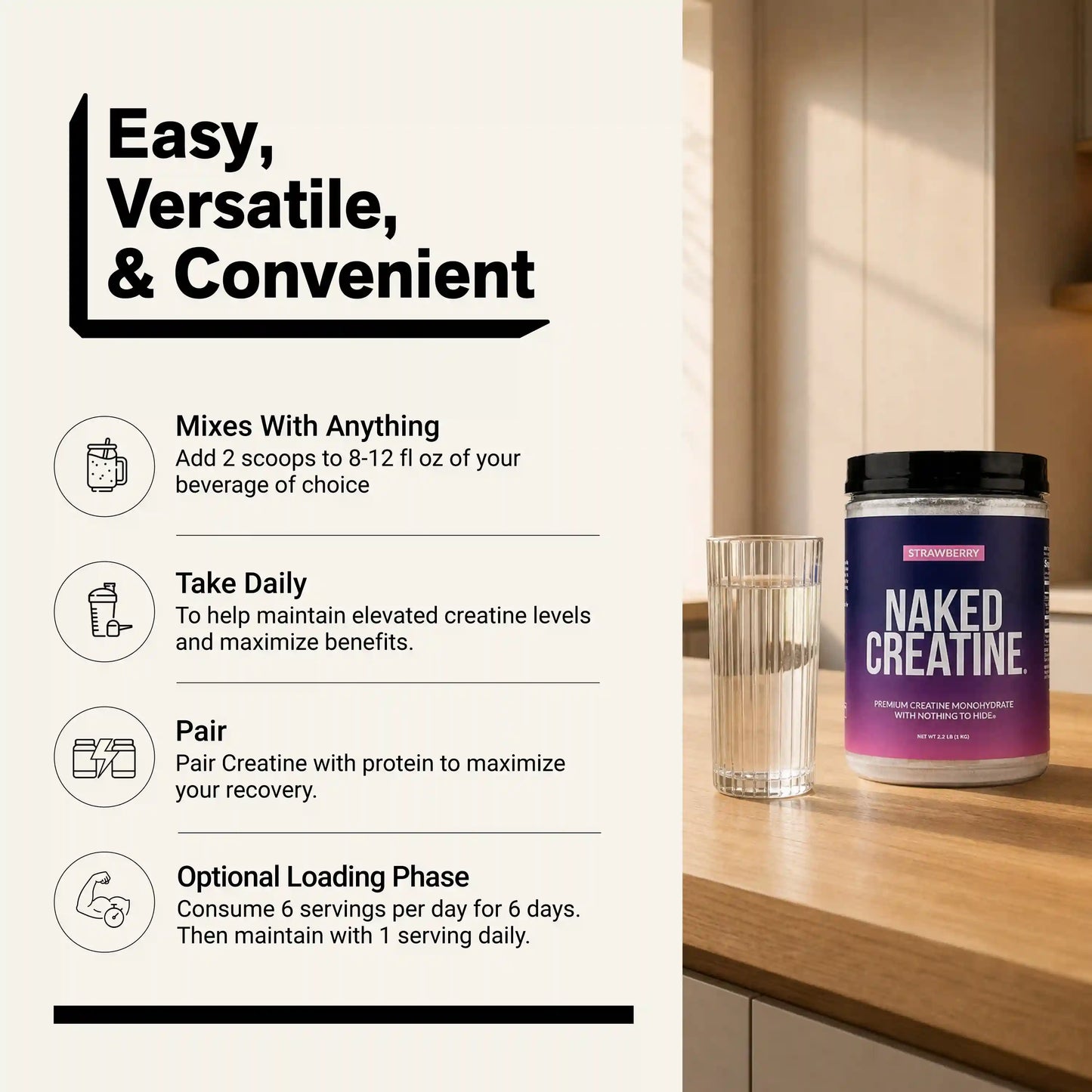 Strawberry Creatine Monohydrate Powder | Naked Creatine - 1.1LB