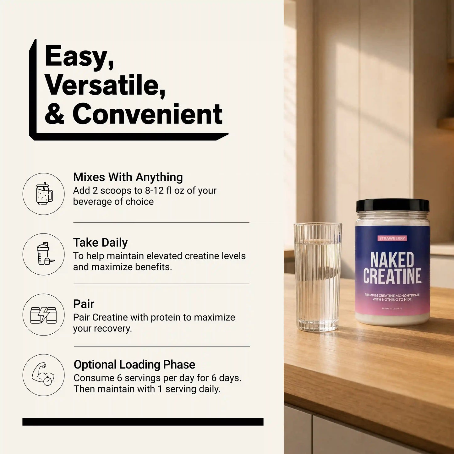 Strawberry Creatine Monohydrate Powder | Naked Creatine - 2.2LB