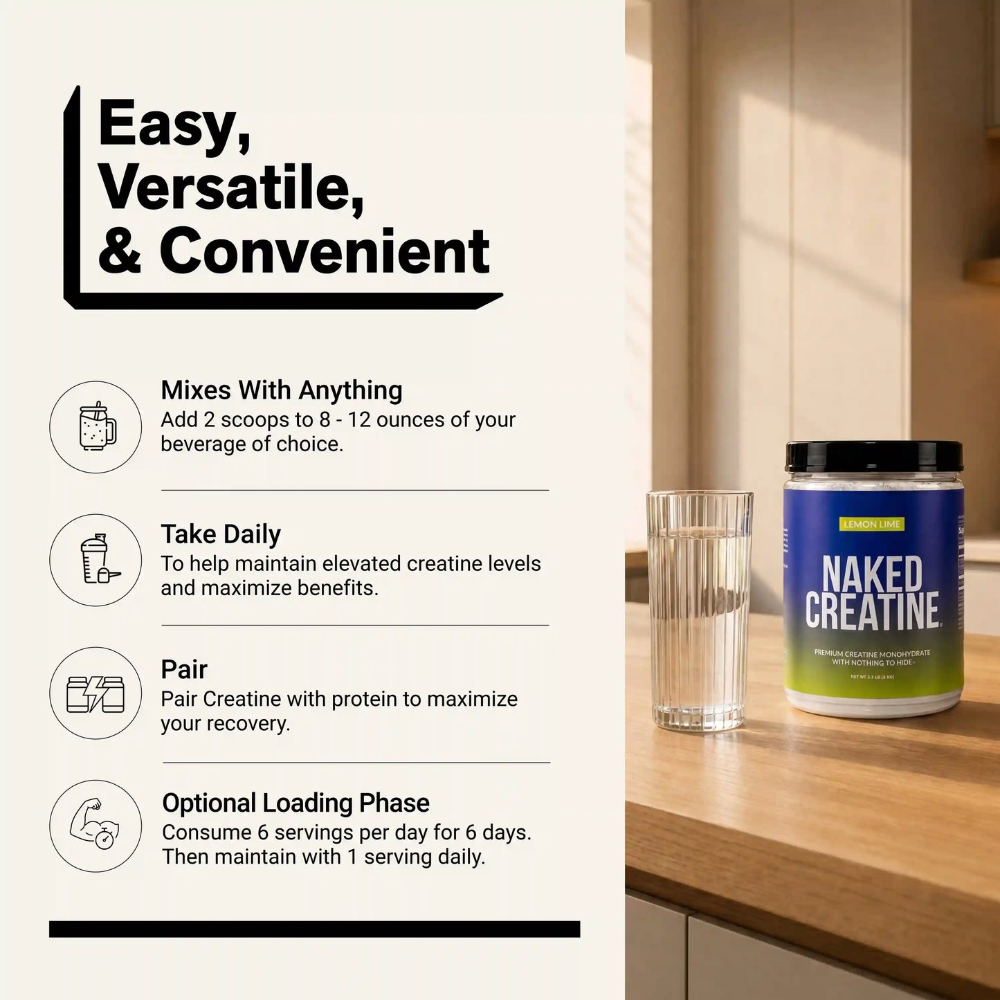 Lemon Lime Creatine Monohydrate Powder | Naked Creatine - 2.2LB