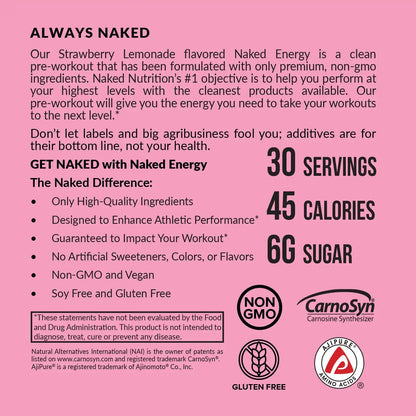 Strawberry Lemonade Pre Workout Supplement | Naked Energy - 30 Servings