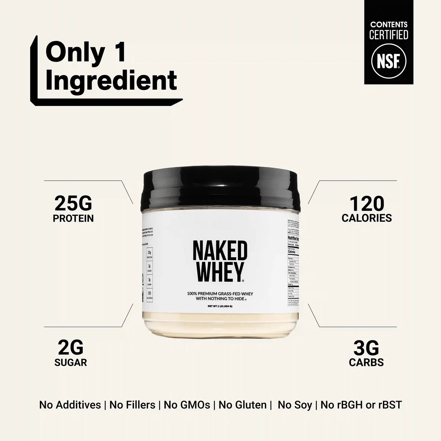 Grass Fed Whey Protein Powder | Naked Whey - 1LB