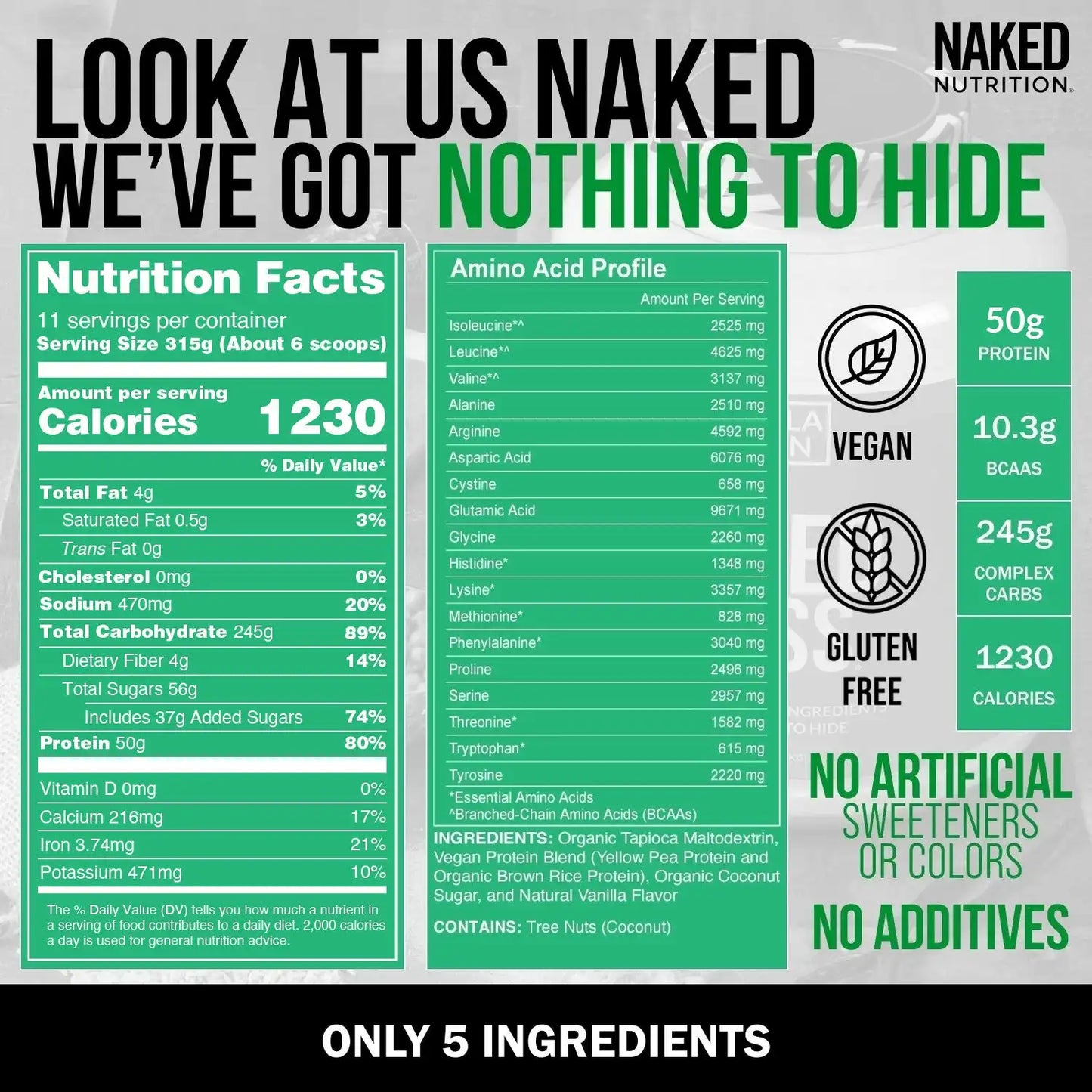 Vanilla Vegan Mass Gainer Supplement | Naked Vegan Mass - 8LB