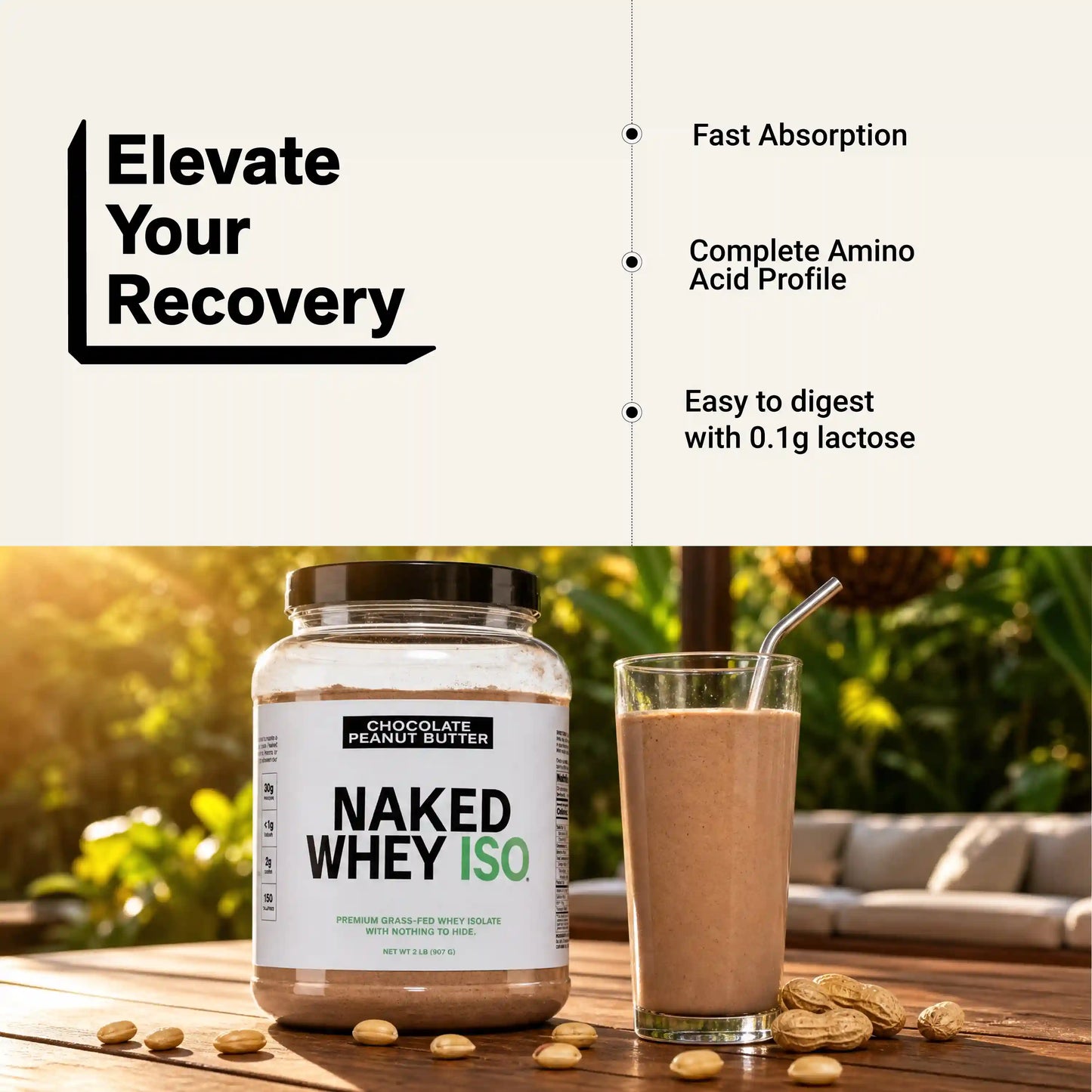 Chocolate Peanut Butter Grass-Fed Whey Isolate Protein Powder | Naked Whey Isolate - 2LB